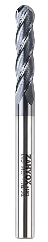 ZahyoX 4 flûtes de fraise à tête sphérique enduite TiAlN, fraise CNC en spirale en carbure de tungstène entièrement durci, diamètre 1/4, longueur de coupe 1-1/8, longueur totale de 3