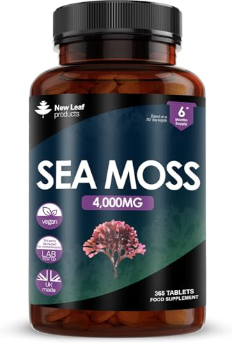Seemoos-Tabletten-Extrakt, hochfest, 4000 mg – Meermoos-Ergänzung, 365 Tabletten (nicht Seemooskapsel), hochwirksam, hergestellt in Großbritannien, vegan, gentechnikfrei