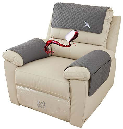 ZGDDPZA Armchair Armrest Cover with Pockets, Water-Resistant Sofa Recliner Arm Protector Anti-Slip for Fabric & Leather, 1/2/3 Seater Headrest Cover Set Pet-Friendly (Dark Gray,1 Seat 3 pc)