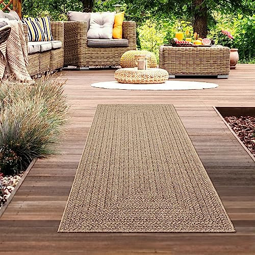 CARPETIA Robuster In- und Outdoor Teppich Läufer lang modern Jute Look wetterfest Balkon Terrasse Esszimmer 80x250 cm