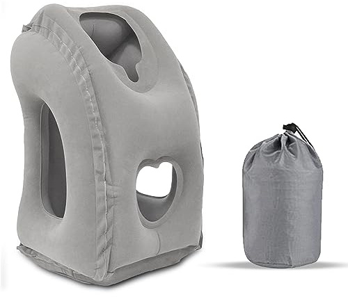 Elitecran Portátil Cojín de Viaje, Almohada Cervical Inflable para Avión para el Cuello, Almohada de Viaje Apoyacabezas Reposacabezas ara Coches, Autobuses, Trenes, Oficina, Siestas, Camping (Gris)