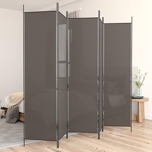Homgoday Separador de ambientes de 5 paneles, color antracita, 250 x 200 cm, de tela, biombo móvil, separador de privacidad, muebles de pared, para interiores, dormitorio, oficina, baño, muebles