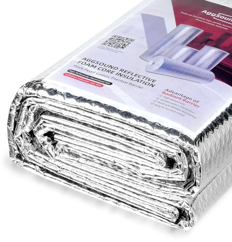 AggSound 3mm réfléchissant simple couche d'isolation à bulles, 60,9cm × 3m double face d'isolation en feuille d'aluminium, adapté à toutes les saisons, fenêtres, portes de garage, toits, etc.