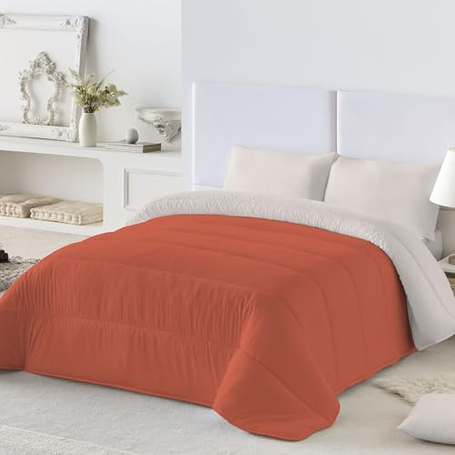 NATURALS - Edredón Nórdico 300 Gramos Liso Bicolor - Reversible - Microfibra Extrasuave - Acolchado Gran Confort y Transpirable - Ginger/Piedra - Cama 90/105 (180x260 cm) - Fabricado en España