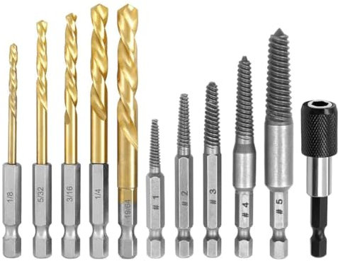 SeonFook 11PCS Screw Extractor Set, 1/4 Inch Hex Shank Left Hand Reverse Twist Drill Bits Set and Metric Broken Bolt Extractor Kit with 60mm Bit Holder for Removing Broken Screws, Bolts and Studs