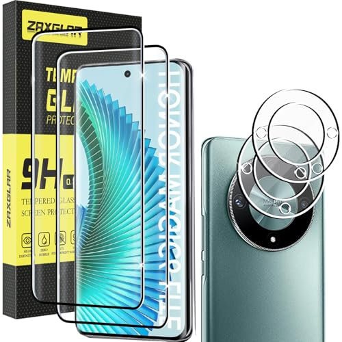 ZAXGLAR Protector Pantalla para Honor Magic 6 Lite 5G Cristal templado,2 x Protectores de Pantalla + 2 x Protectores de Lente de Cámara,Sin burbujas y duradero