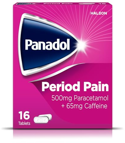 Panadol Period Pain Painkillers, 500mg Paracetamol Tablets with 65mg Caffeine, Pain Relief for Menstrual Cramps, Backache and Headache, Pack of 16