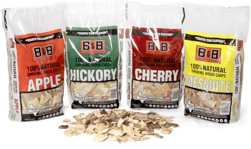 Chips de madera para barbacoa para ahumador, paquete variado (4 sabores) de manzana, mezquite, nogal y cerezo para ahumar, asar y acampar, 180 pies cúbicos por bolsa