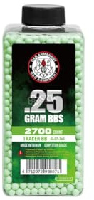 Bote 2700 Bolas Airsoft trazadoras Verdes GG 0,25 g Referencia EG07-265 no Bio. Se Necesita trazador para Que se iluminen