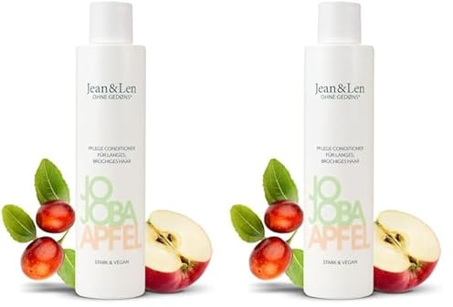 Jean & Len Conditioner Pflege Jojoba & Apfel, pflegt lange und brüchige Haarspitzen, entwirrt Knoten und sorgt für bessere Kämmbarkeit, Spülung mit Apfel Duft, ohne Parabene & Silikone, vegan, 300 ml