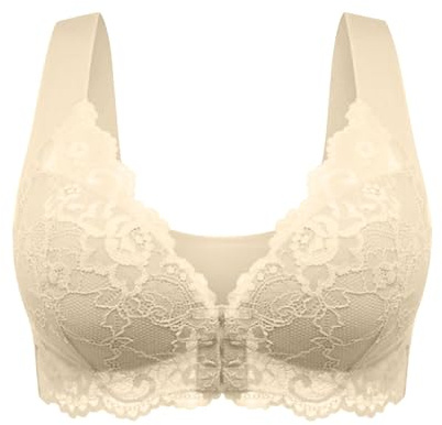 RIKAY Push Up Bras for Women UK,Sale Post Surgery Front Fastening Sports Bra Ladies Underwear Everyday Bras with Wide Back Support Full Coverage Bra Non Wired Sexy Wirefree Lace Bralettes Beige