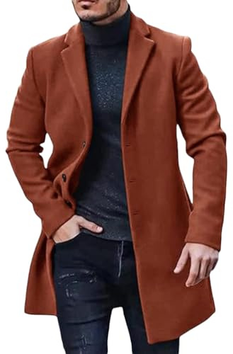 Oanviso Manteau Homme Mi-long en Laine Chaud Pour Hiver Trench Coat Duffle Veste Business Casual Blazer Slim Fit Caban Blouson Classique Parka Pardessus A Brun XL