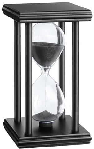 15 Minute Hourglass Timer, Wooden Stand Sand Timer Clock, Black Sand Watch 15 Min, Antiguo Reloj De Arena, Large Unique Hour Glass Sandglass for Home Desk Office (Black)