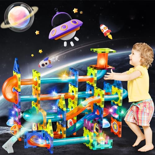 SVYHUOK Jeu Construction Magnetique Enfant 75 Pièces Blocs Construction Magnétiques, Jouet Educatif 3D Créatif, Magnetic Building Blocks Colorés Puissant pour Cadeau Garcon & Fille