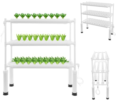 DHQCQL Hydroponic System, 3 Layers Hydroponik Wachstumssatz mit 108 Pflanzenlöcher und Wasserpumpe, Vertikal Hydroponik aus PVC, Hydroponisches Anzuchtsystem für Den Anbau Von Gemüse Obst
