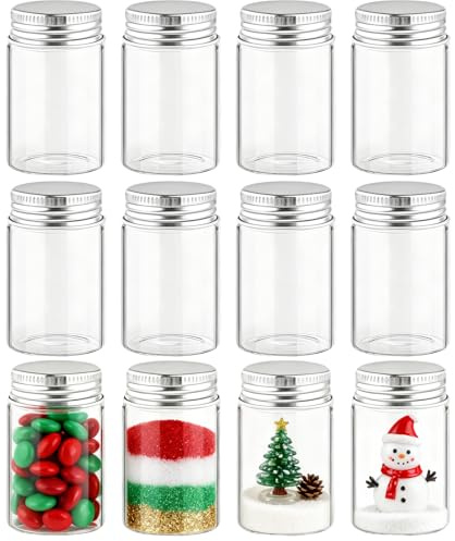 Acetiti 12 Stück 100ml Mini Glasflaschen mit Schraubverschluss aus Aluminium, 45mm x 80mm Kleine Gläser Klare Flaschen Leere Probengläser für Gewürze DIY Basteln Dekoration Hochzeit Party Geschenk