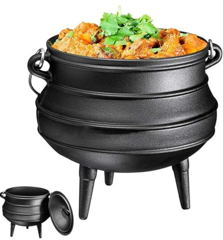 Calderone In Ghisa, Pentola Africana Con Coperchio, Calderone Con 3 Gambe Lunghe, Per Stufato, Bollire, Padella(6L)