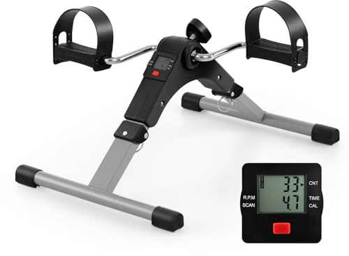 COSTWAY Pedaltrainer für Senioren, Arm und Beintrainer klappbar mit verstellbarem Widerstand & LCD-Display, Mini Heimtrainer unter dem Schreibtisch, Bewegungstrainer für Zuhause & Büro