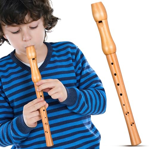 Eight Hole Wooden Recorder Instrument for Kids, Khaki Practice