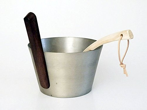 SudoreWell® Kit pour sauna seau en aluminium (champagne) 5,0 L et louche en bois - accessoire pour sauna