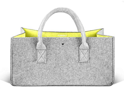 FORMGUT® Filztaschen Shopper, Filztasche Kaminholz, Kaminholztasche, Shopping Bag, Feuerholzkorb Filz in Premium Qualität (Hellgrau Neon)