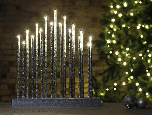 HomeZone Silver 17 LED Warm White Flameless Christmas Candle Arch Window Or Table Decoration Low Voltage Mains Operated Festive Decor Xmas Ornaments