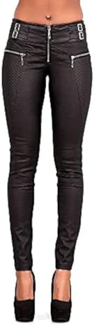 Lusty Chic Kunstleder Hosen Damen in Schwarz, Leder Leggings, Slim Fit - Figurbetonte Lederimitat Hose Push Up, Schwarze Kunstlederhose Damen (38, Schwarz)