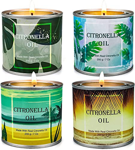 YMing Candele alla citronella per esterni, confezione da 4 candele profumate da 200 ml, in cera di soia naturale con oli di citronella, per giardino, cortile, patio, lunga durata, fino a 160 ore, per