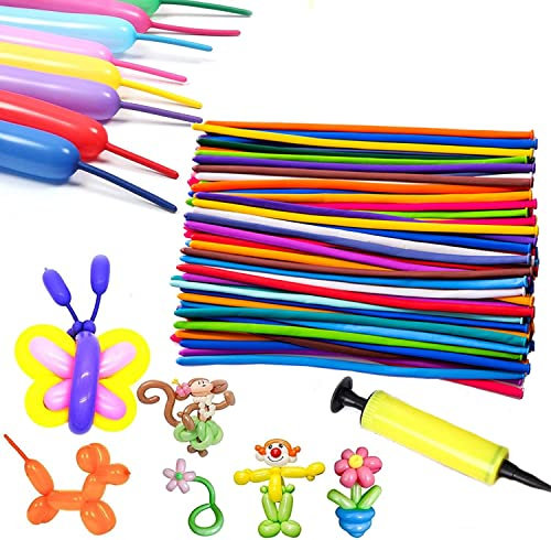 Holder 200 Pcs Modelling Balloons Kit with Pump - 260q Long Magic Balloons Assorted Colours for Decorations, Kids Birthday Party, Bag Filler