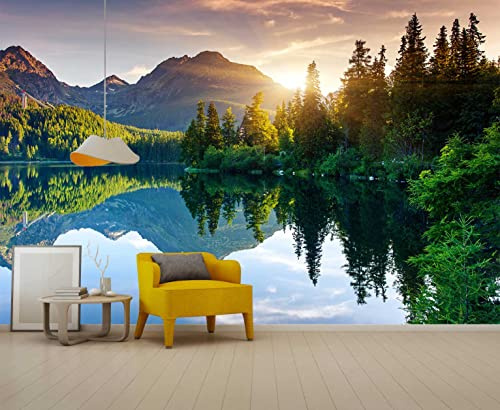 Reyhui Mountain with Lake Photo Wallpaper Landscape Wall Mural for Bedroom Living Room TV Background Sofa Wall (not self-Adhesive)