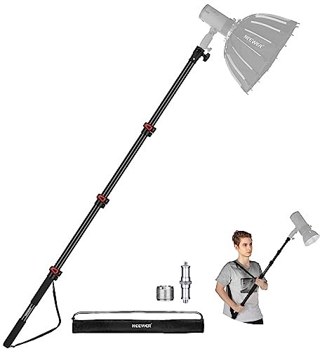 NEEWER 230cm Handliches Lichtstativ Teleskop Aluminium mit 1/4, 3/8, 5/8 Schraube/Einfachem Klappverschluss/Schultergurt/Kabelbindern/Tasche, Auslegerständer für Videolicht Flash Mikrofon, MS-230C
