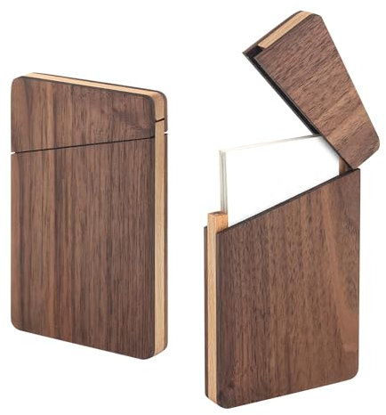SWTHM Visitenkartenetui aus Holz, Namenskartenhalter mit Magnetverschluss, schlanke Tasche, Visitenkartenhalter mit abgerundeten Ecken, für Büro, Schreibtisch, Geschäft, 2 Stück