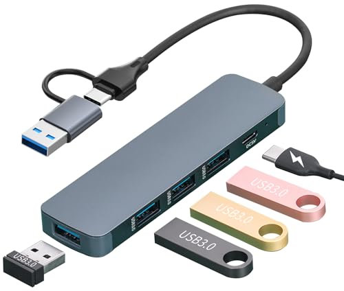 USB Hub 3.0, 5-IN-2 Type-C verteiler 5Gbps Typ-C auf USB 3.0, USBTyp-C Mehrfachstecker Splitter für MacBook, iMac, Surface, Dell, Thinkpad, USB Stick, Mobile HDD, PS4, TV, PC