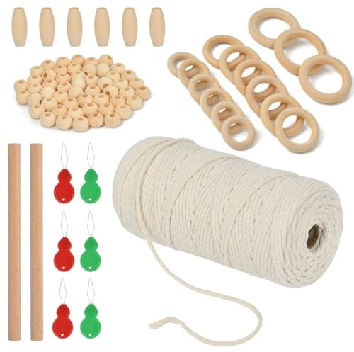 Makramee Garn 3mm Makramee Set AnfäNger Natural Macrame Cord Wooden Sticks Wall Hanging Craft Diy