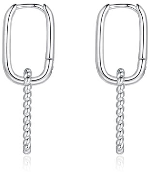 Bewenda Silver Double Oval Hoop Earrings for Women, Convertible Link for Sensitive Ears, Hypoallergenic Double U-Shaped, Paperclip Chain Link Sleeper for Girls
