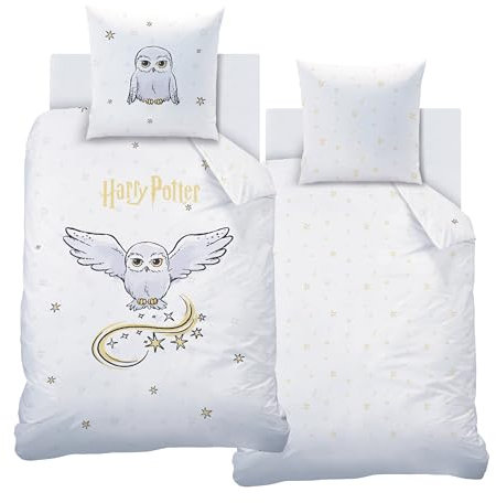 Juego de ropa de cama de franela de 135 x 200 cm, franela de Harry Potter Hedwig, suave para otoño e invierno, funda de almohada de 80 x 80 cm + funda nórdica de 135 x 200 cm, 100% algodón, búho
