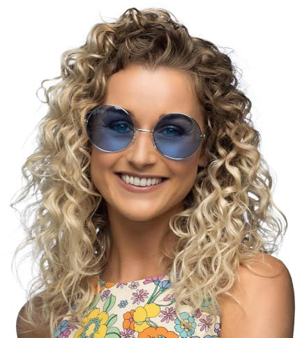 Boland - XL Hippie Partybrille, Brille für Erwachsene, Spaßbrille, Festival, Karneval, Fasching, Mottoparty, Blau