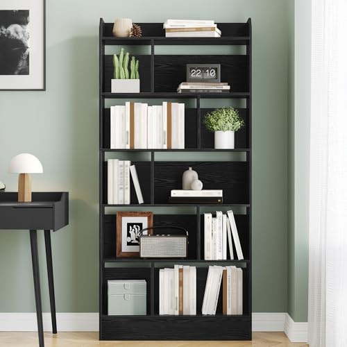Hzuaneri Libreria a 6 Ripiani, Scaffale con Scomparti e Ripiani Aperti, Organizzatore, Libreria Verticale Mobiletto Multiuso per Soggiorno, Camera da Letto, Studio, 24 x 80 x 170 cm, Nero BC22804X
