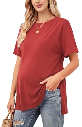 Love2Mi Damen Umstandstop Kurzarm Umstandsmode Oversized Umstandskleidung Tops Umstands T-Shirt Sommer
