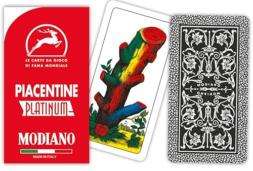 Modiano Piacentine Rosso Platinum NOVITÀ – Carte da gioco regionali piacentine in plastica 100% – Scopa Briscola Tresette Solitari – 100% Made in Italy