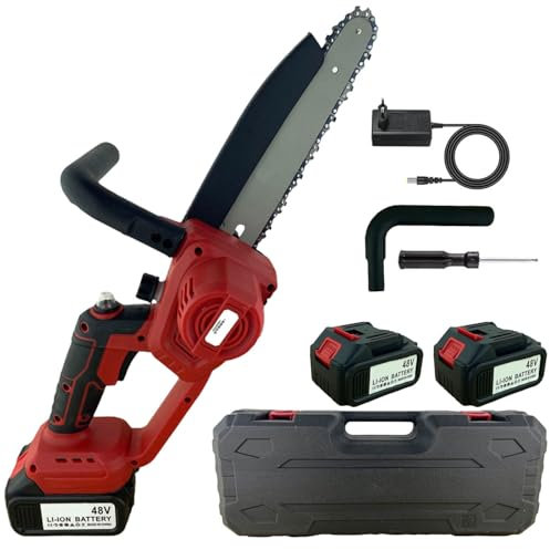 K2 Store Mini Motosega 8 Pollici a Batteria Per Potatura Con 2 Batterie 48V, Manipola Laterale, Caricatore, Accessori e Valigetta, Con Oliatore Automatico e Blocco di Sicurezza per il Taglio Del Legno