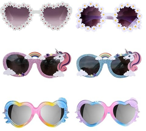 Mein HERZ 6 Stück Kinder Sonnenbrille, Party Brille Hippie Brille Party Brille Kinder Geburtstag,Für Kleinkinder, Mädchen, Jungen, Strandparty 3-12 Jahre alt