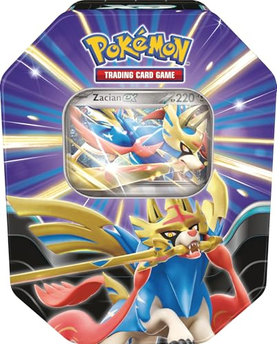 Pokémon - Juego de Cartas coleccionables: Caja de Lata Leyendas: Zacian-ex (1 Carta Promocional holográfica y 4 Paquetes de Refuerzos)