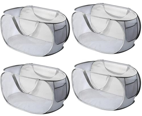 4 Pezzi Cesto Portabiancheria Pieghevole, Cesto Portabiancheria Pop-Up, Cesta Portabiancheria in Rete, Laundry Basket Con Manico, per Lavanderia Bagno Dormitorio o Viaggi(Nero) (Grigio)