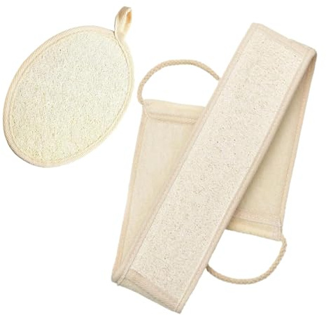 Heyumybit 2 Pcs Loofah Exfoliating Back Scrubber,Back Scrubber Body Brush,Natural Luffa Body Bath Sponge Pad,Double Side Scrubbing Strap for Men & Women