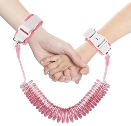 Anti Lost Toddler Wrist Reins, Anti-Lost Child Safety Wrist Link, Toddler Safety Harness Walking Leash, 2.5M 360 Degree Rotating Wrist Strap with Elastic Wire Rope for Kids Baby Boys Girls-Pink