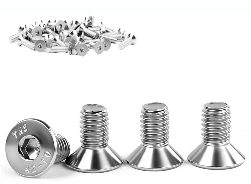 30 piezas M6 x 12 mm Tornillos de cabeza avellanada Cabeza avellanada de acero inoxidable A2, tornillos de cabeza avellanada seis hojas huecas DIN 7991/ISO 10642, perno M6 plateado