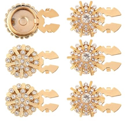 Penitue 6pcs Button Covers Set, Decorative Rhinestone Crystal Diamante Detachable Clip Button Covers for Women Blouses Cufflinks Shirt Tuxedo Formal Attire Accessories (Gold, 2 Styles)