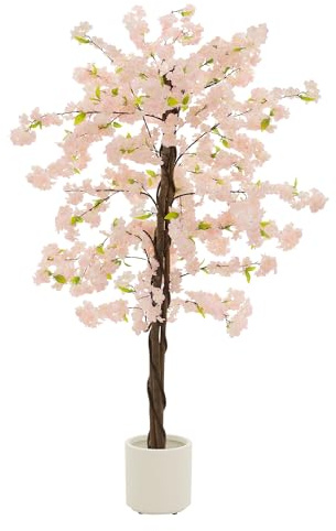ML-Design Konstgjord körsbärsträd 180 cm Rosa Dekorativ Stor Konstväxt med Naturlig Trädstam i Kruka Lättskött Konstgjord Blommande Träd Inomhus och Utomhus Perfekt för Vardagsrum Sovrum Hall Kontor
