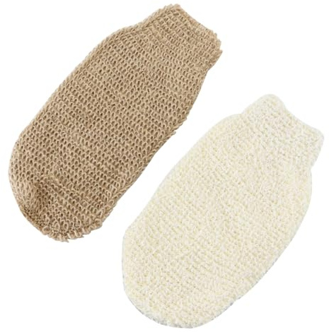 Voyoo 2 pièces Gants exfoliants Douche Gants de Bain en Fibre de Jute éponges en Tissu de Nettoyage du Corps pour exfolier et épurateur corporel